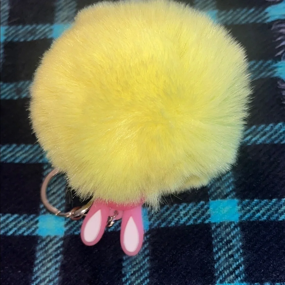 Lilly Pulitzer Waste Bag Holder  with Yellow Pom Pom and White Leather Keychain